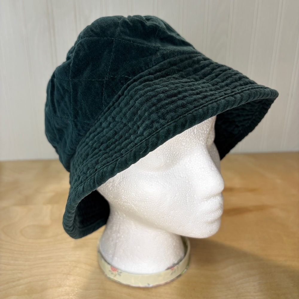 Vintage Quilted Cotton Velour Bucket Hat - Dark Green